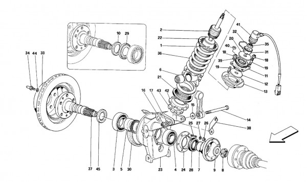 Rear suspension - Shock absorber and brake disc