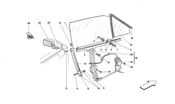 Doors -Cabriolet- Glass lifting device and rear mirror