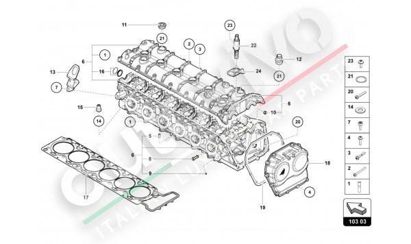 103.03.00 cylinder head with studs and centering sleeves